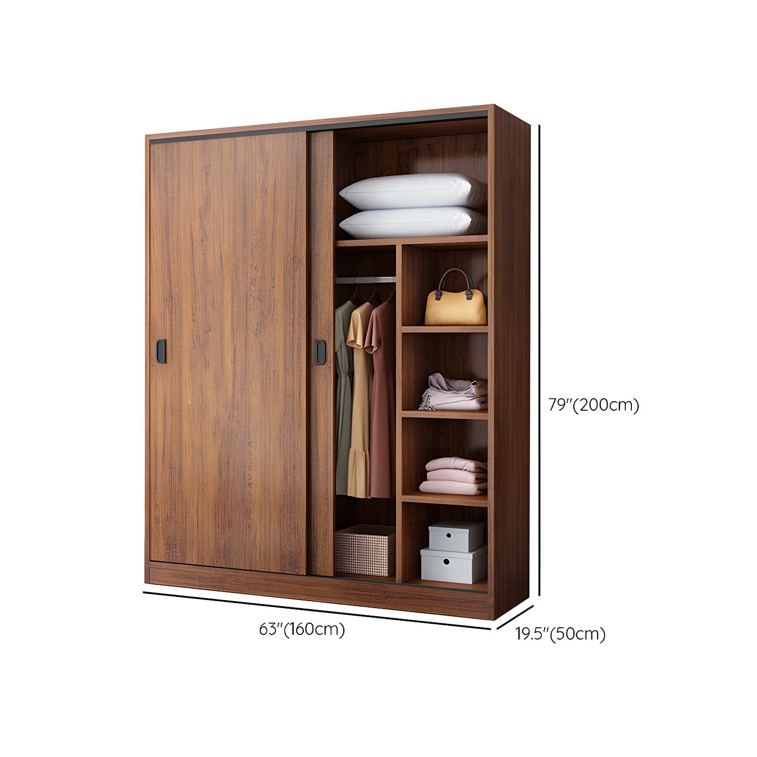 Solid Wood Frame Wardrobe Freestanding Wardrobe with Sliding Doors - image 15