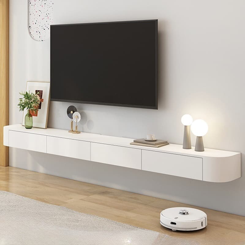 Deco Wall Mounted Wood TV Stand in White with 2 Drawers and 1 Cabinet