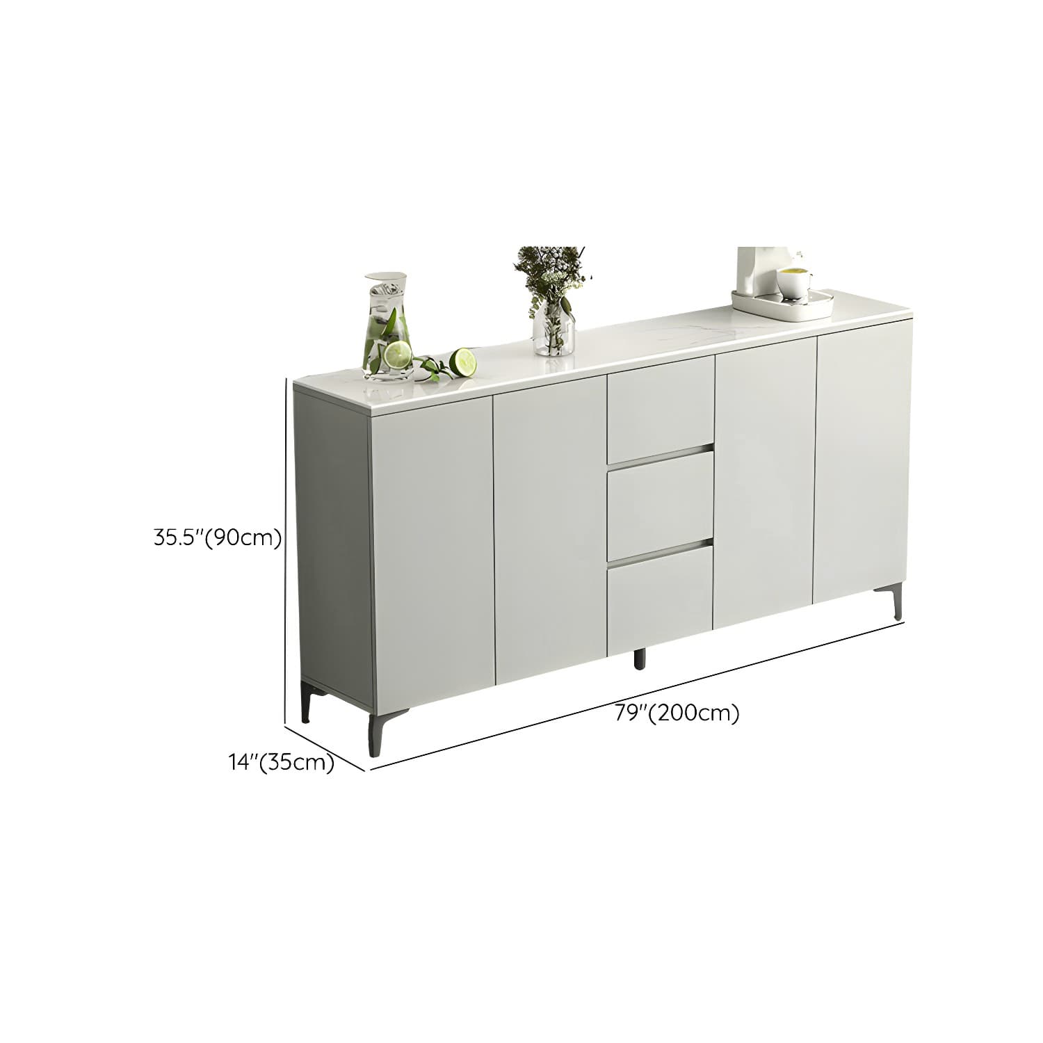 Contemporary Living Room Stone Top Sideboard with Doors and Drawers - image 20