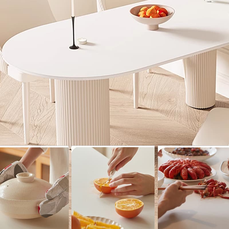 White Stone Surface 75cm Modern Kitchen & Dining Table with Metal Legs - image 7