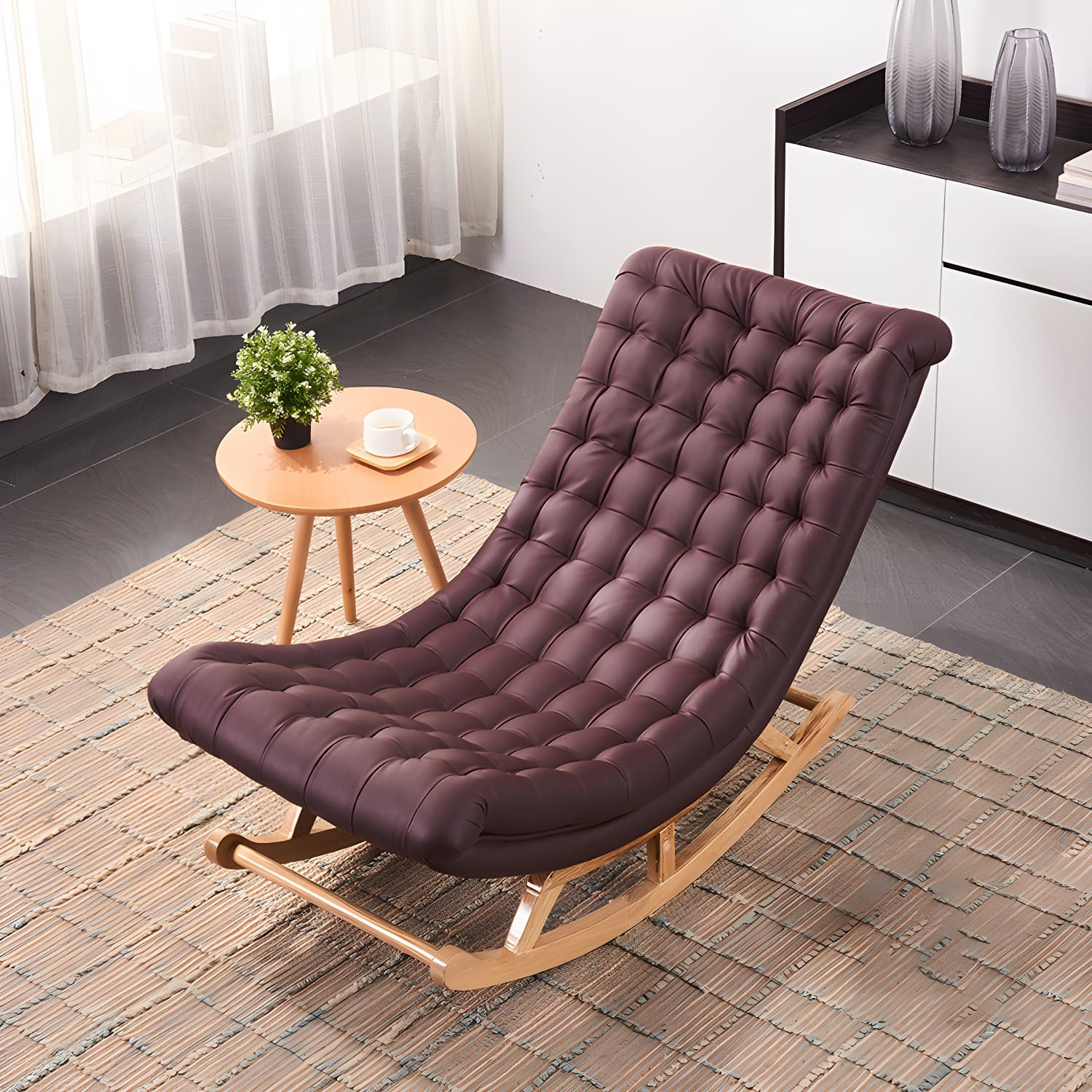 Indoor Leisure Chaise Chair Modern Wooden Upholstered Rocking Chair