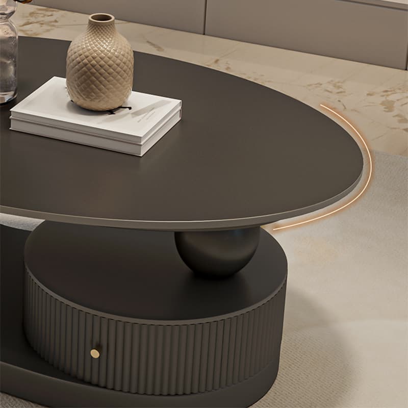 Modern Oval Stone Top Coffee Table, Abstract Iron Base, Scratch Resistant - image 9