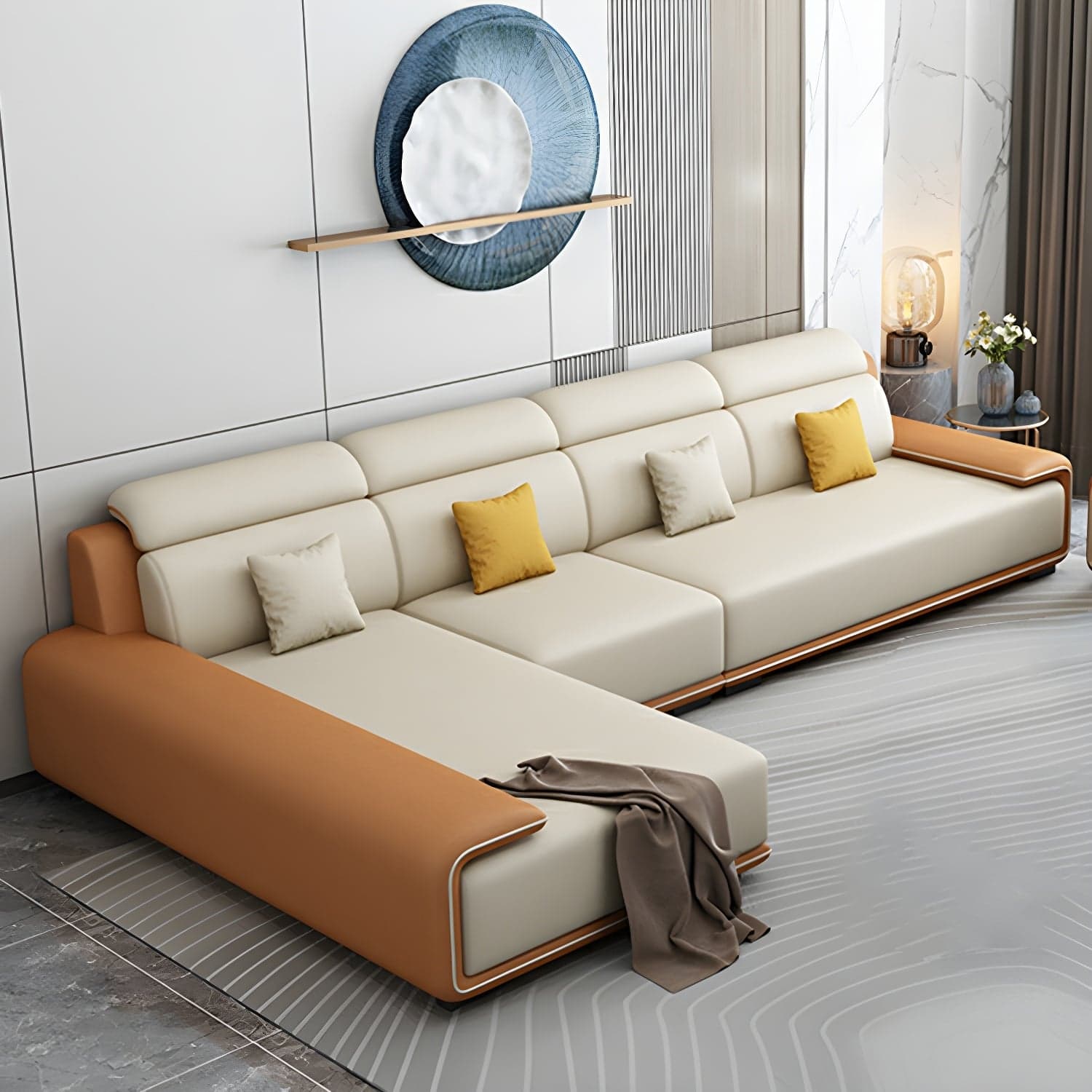 Modern L-Shape Sofa Chaise Sectional Set in Tech Cloth Features Storage and Seat for 4 - image 4