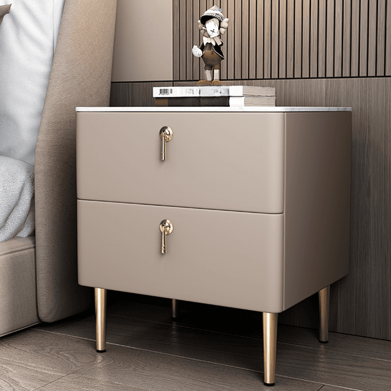 Minimalist 2-Drawer Stone Countertop Bedside Cabinet with Legs