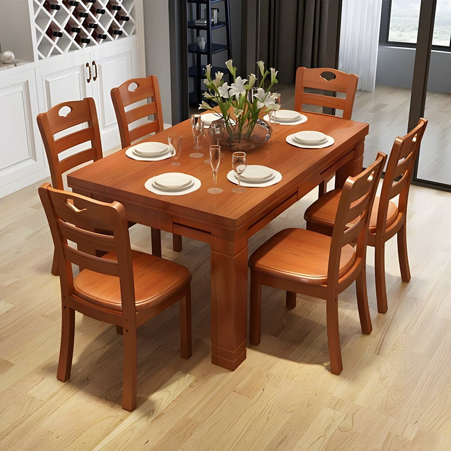7-Piece Modern Wood Dining Set with Solid Wood Features and Seating for 6 - image 3