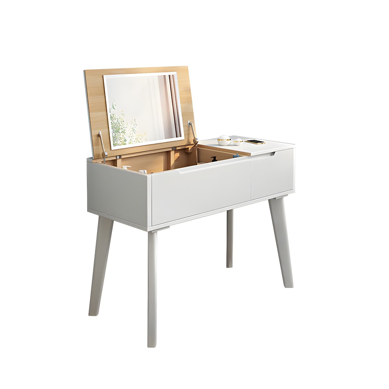 Scandinavian 29.52" Height Solid Wood Table Makeup Vanity with Mirror - image 14