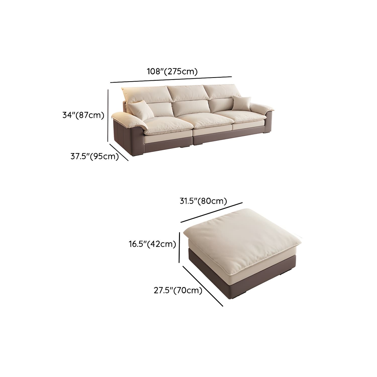 Beige ModernWood Sectional with Pillow Top Arm and Cushion Back - image 13