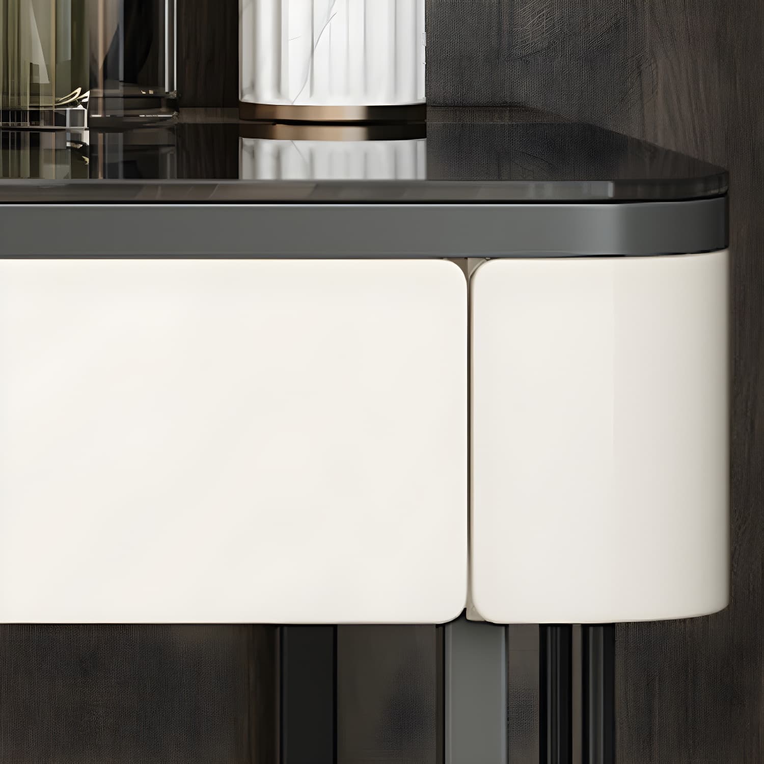 Modern Minimalist White Vanity Table Set 29.53" H Glass Top Vanity Table with Storage - image 9