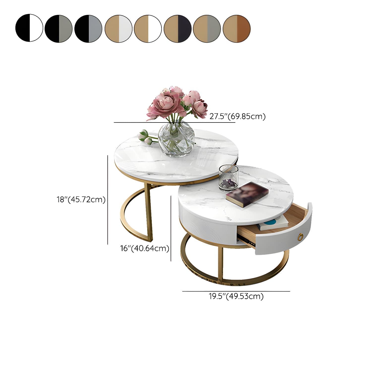 Round Frame Coffee Table Slate Nesting Coffee Table Set with Drawer - image 13