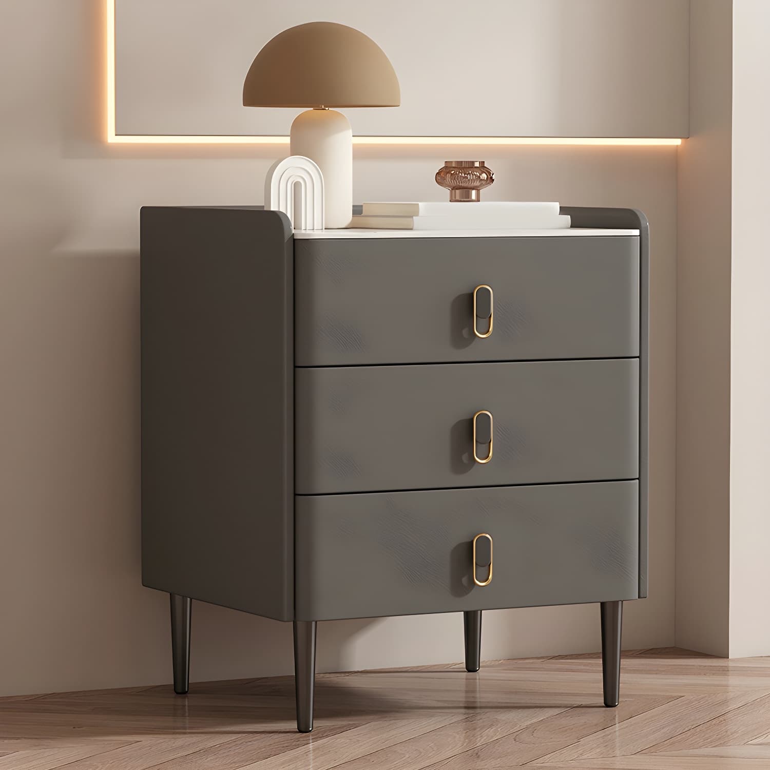 Modern Faux Leather Bachelor's Chest with Stone Countertop, 3 Drawers - image 19