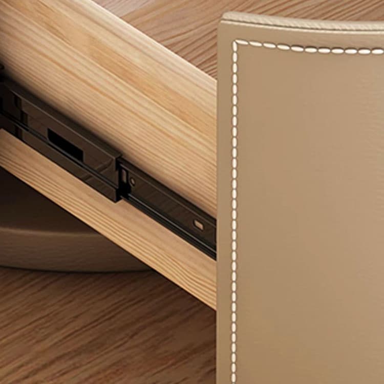Chic Modern Round Nightstand with Light Wood Tone Faux Leather and Numerate Two Drawer Storage - image 18