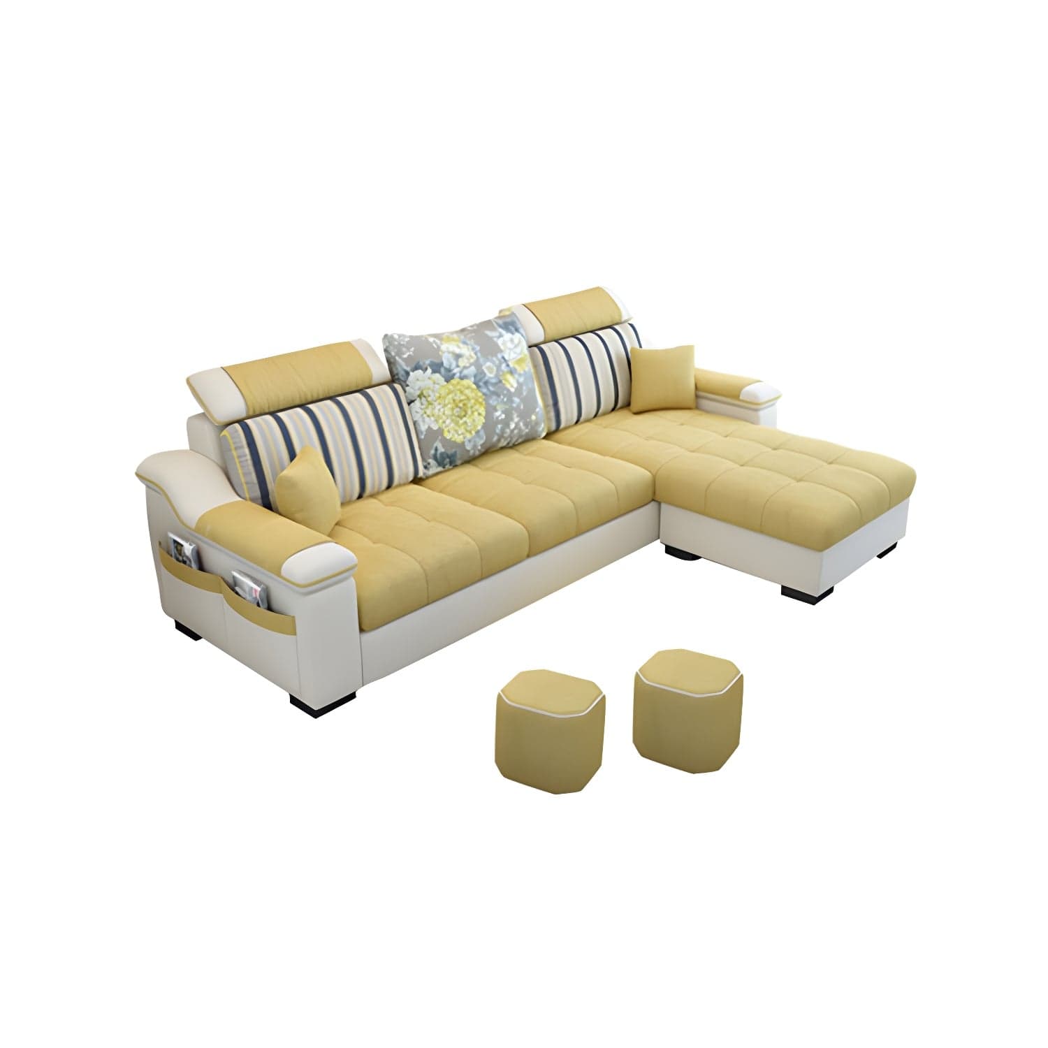Modern Reversible Straight Sectional Sofa with Ottoman in Linen Upholstery, Sloped Arms - image 10