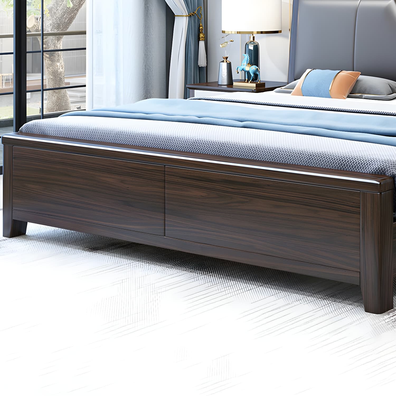 Brown Upholstery Wood Bed with Headboard – Modern Style, Full Assembly Needed - image 8
