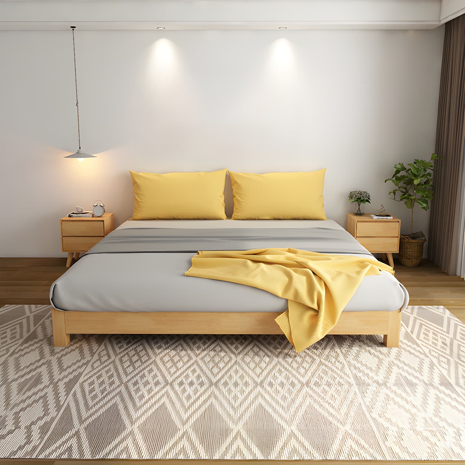 Scandinavian Solid Wood Platform Bed 9.8" H Bed Frame with Mattress - image 5