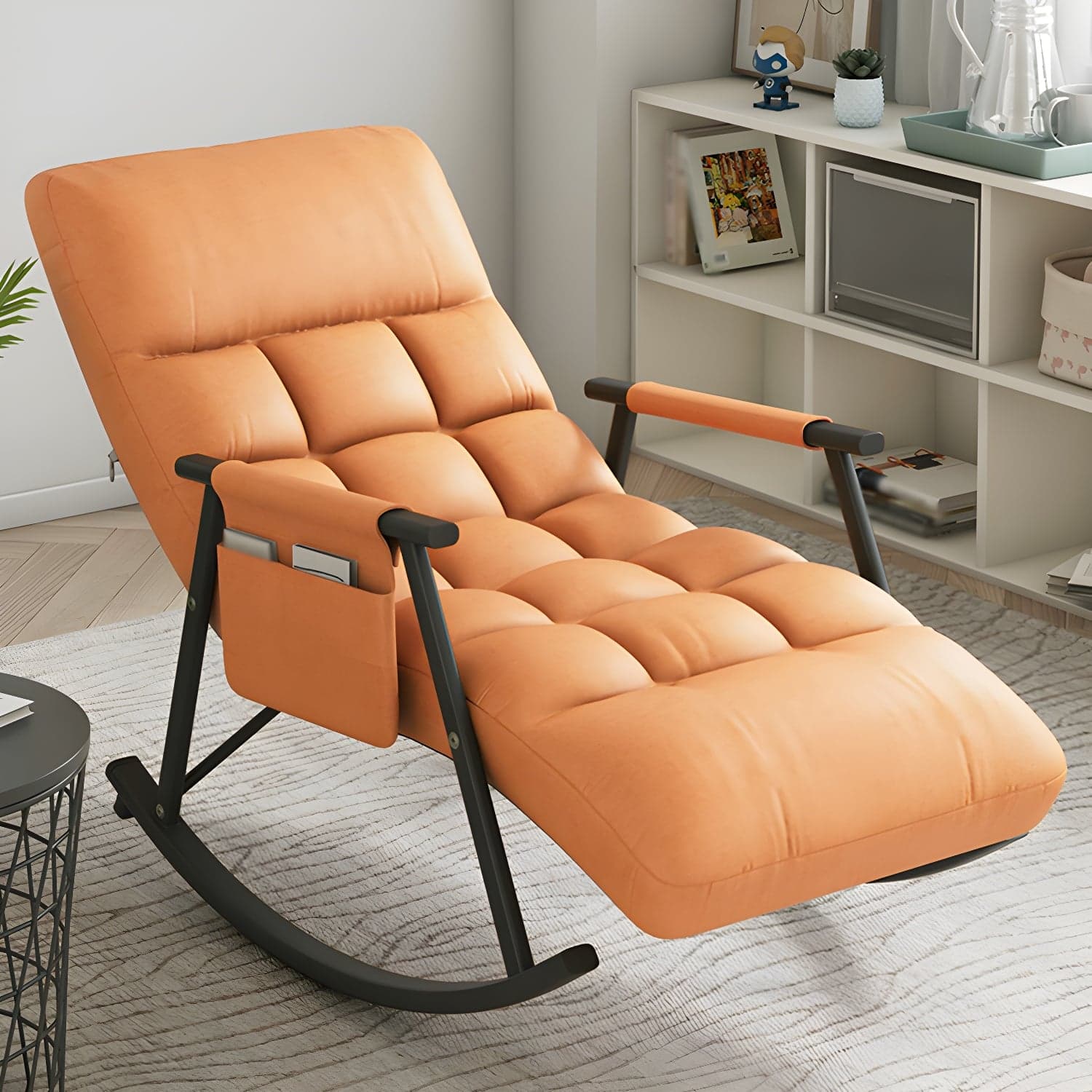 Faux Leather Upholstered Rocking Chair with Storage Rocker in Living Room - image 5
