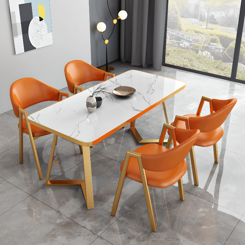 Luxurious Dining Table Set with Sleighing Base, Padded Chair with Back and Armrest, 5-piece White Finish - image 7