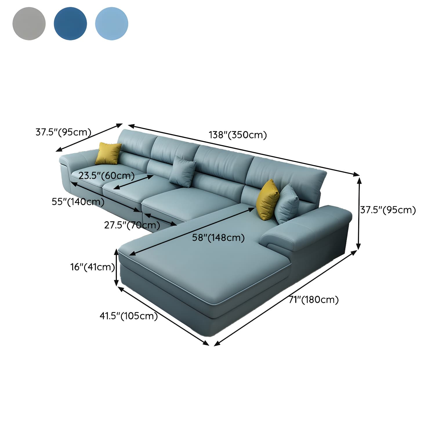 Modern L-Shape Pillow Top Arm Wooden Frame Sectional Sofa Chaise with Large 10 Feet Size - image 15