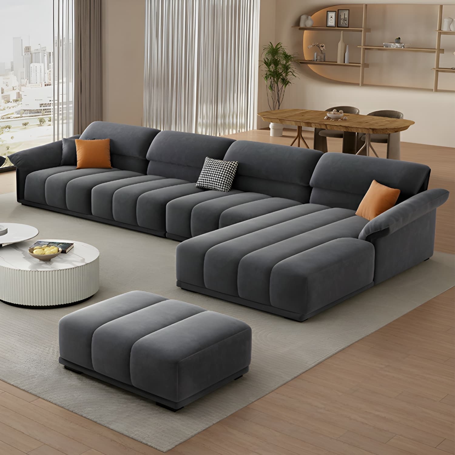 Modern Gray Velvet Sectional Sofa - Flared Arm, Plush Comfort - image 3