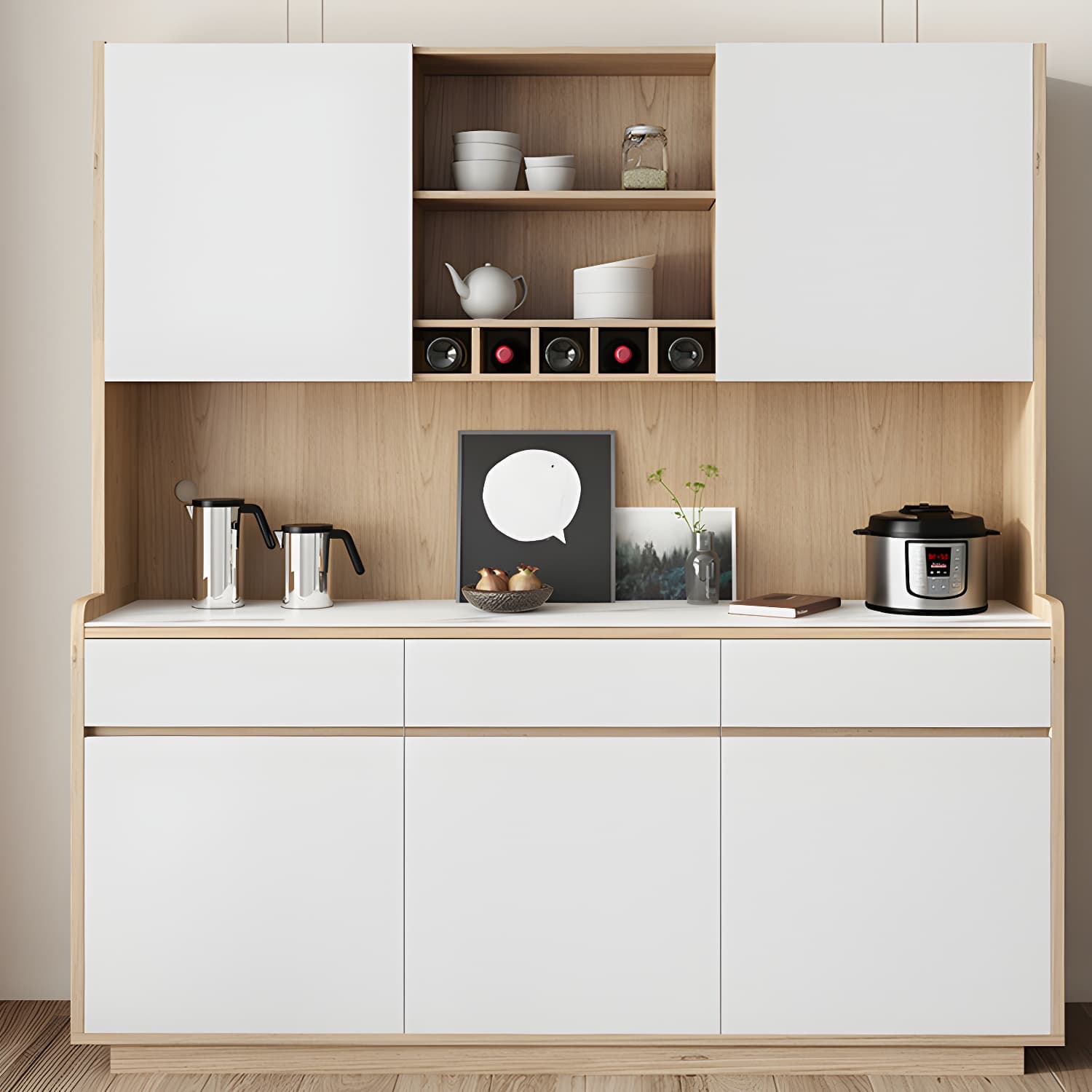 Five Doors Three Drawers Sideboard Glam Buffet Server for Living Room - image 11