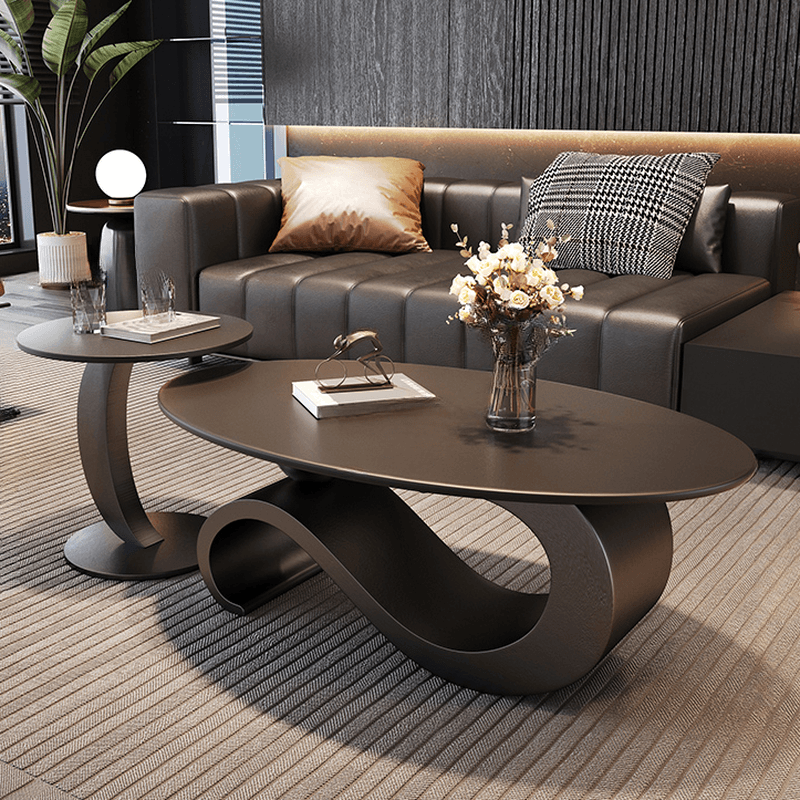 Minimalist Elliptical Rock Nesting Accent Table with Abstract Base - image 6