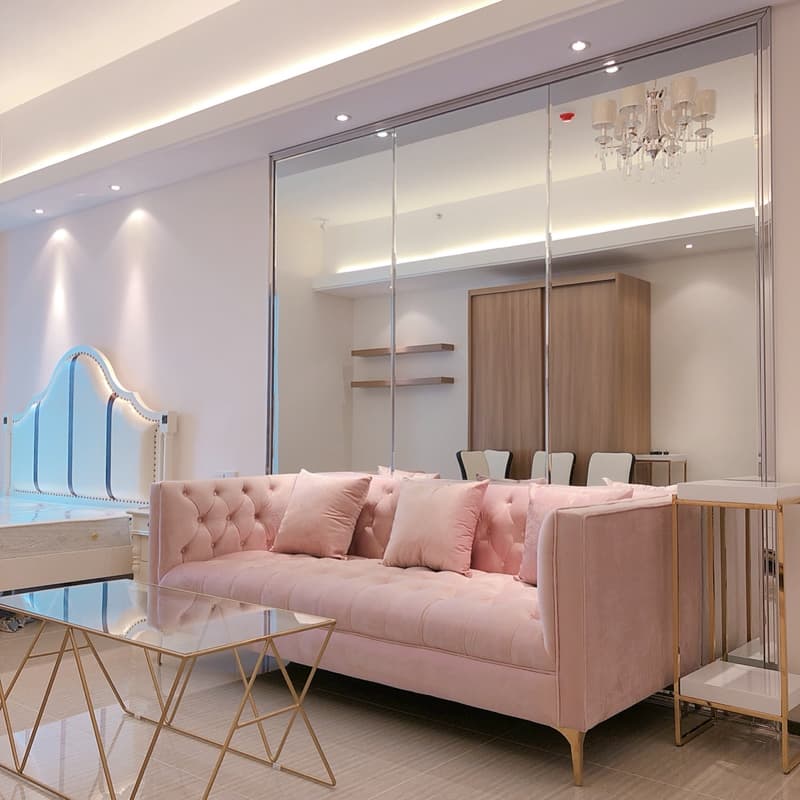 Button-tufted Straight/L-Shape Horizontal/Left Hand Facing Sofa Chaise/Sofa Couch in Rose with Tufted Back