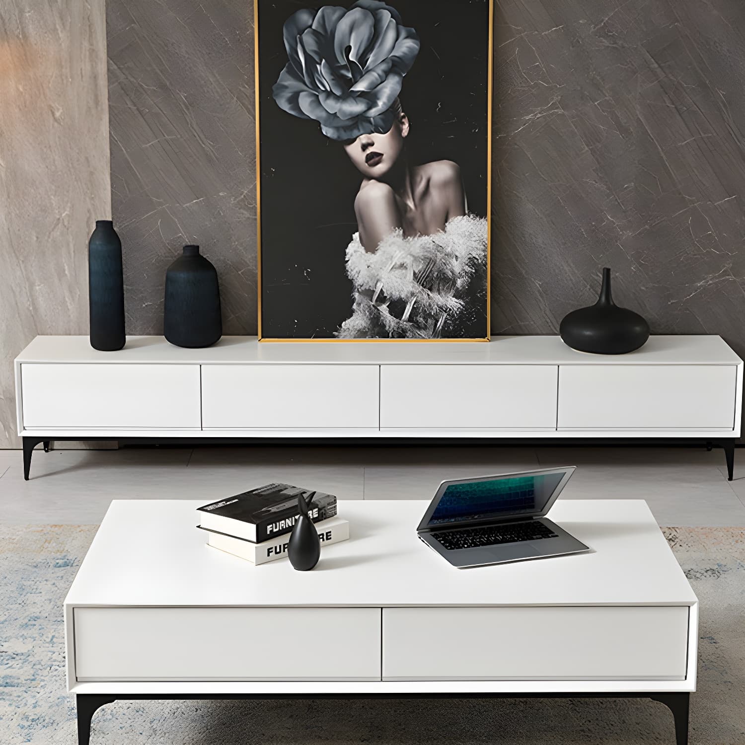 Contemporary Media Console 3/4 Drawers Media Console TV Stand - image 9