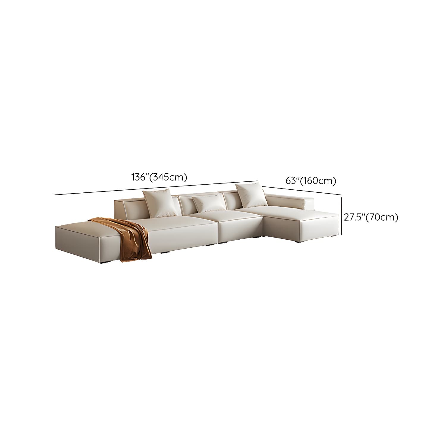 Modern Beige Square Arm Stationary Sectional Sofa in Pine Wood Frame - image 21