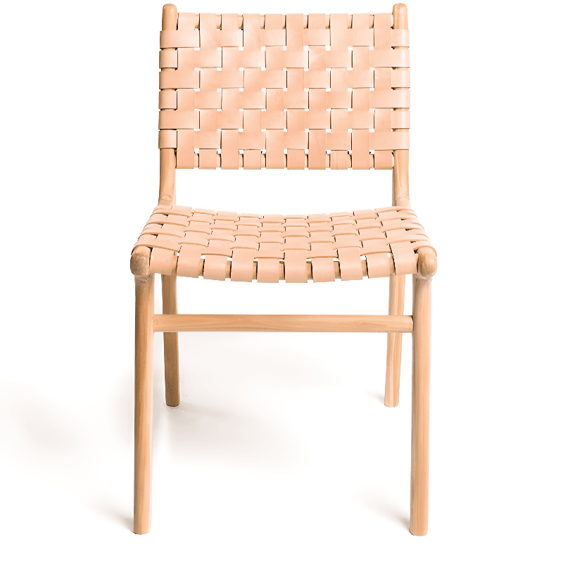 Modish Stable Genuine Leather/Rope/Faux Leather Woven Side Chair with Wood Framed Open Back and Natural Finish/Brown Base - image 12