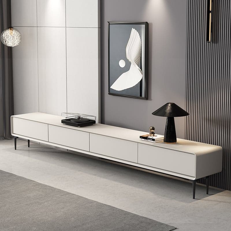 Dove Grey/White/Auburn Mid-Century Modern Wooden TV Stand with 4 Drawers - image 4