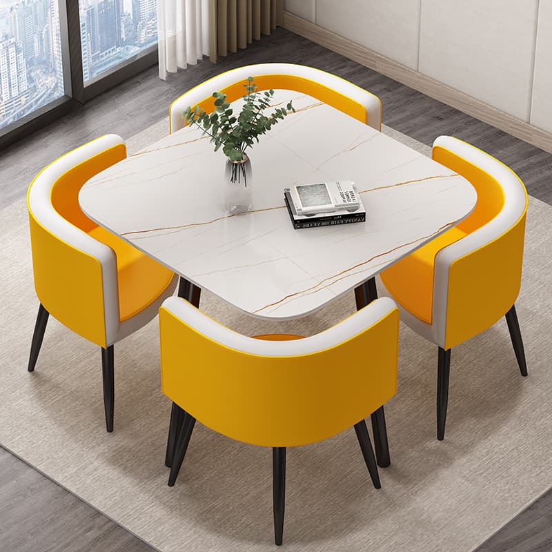 Stone Cushion Chair Dining Table Set with Back for 4 in Chalk - image 5