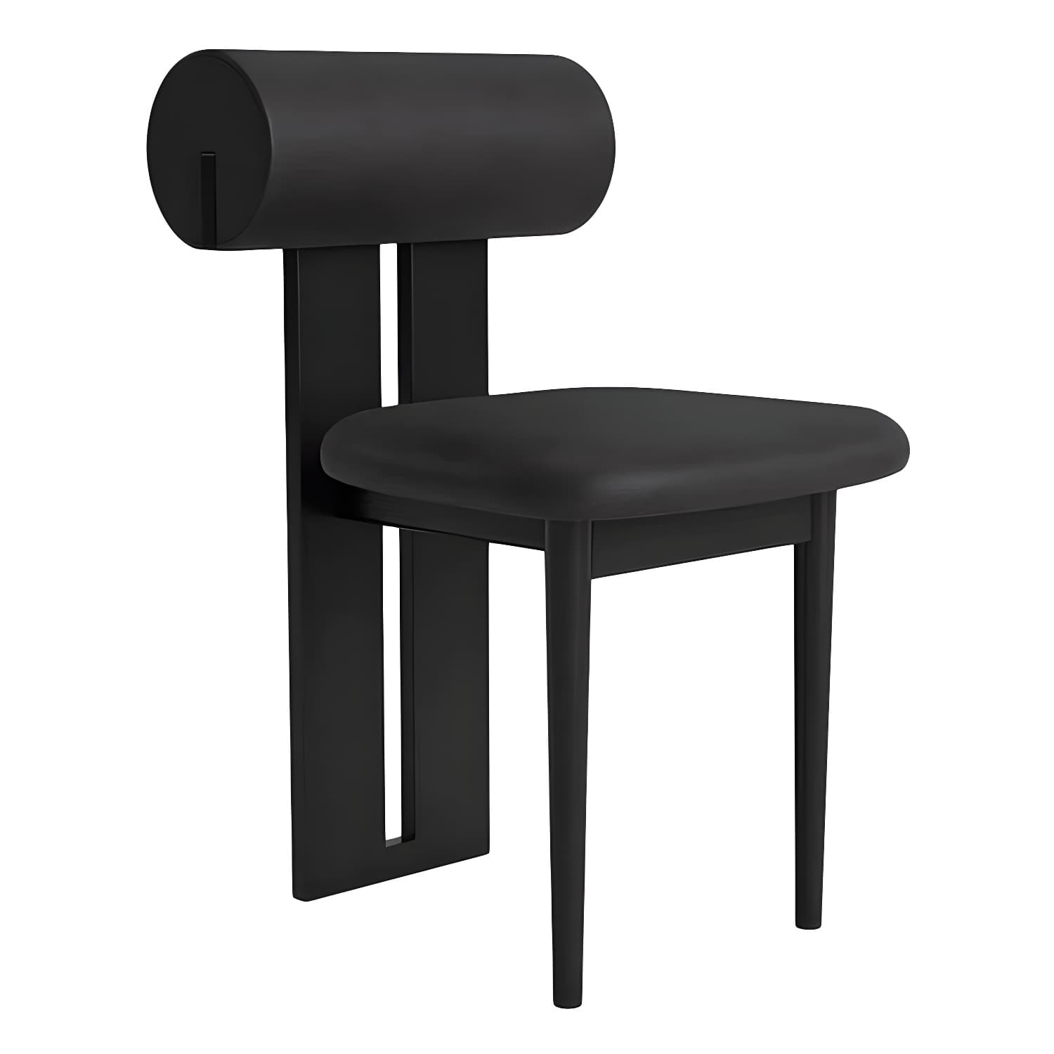 Modern Upholstered Side Chair with Wood Legs in Polyurethane for Kitchen & Dining
