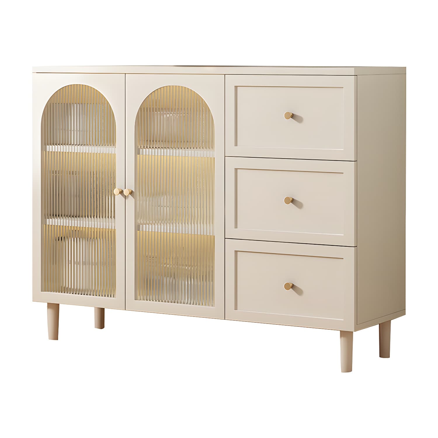 White Modern Sideboard Credenza with Cabinets and Shelves for Storage and Display - image 10