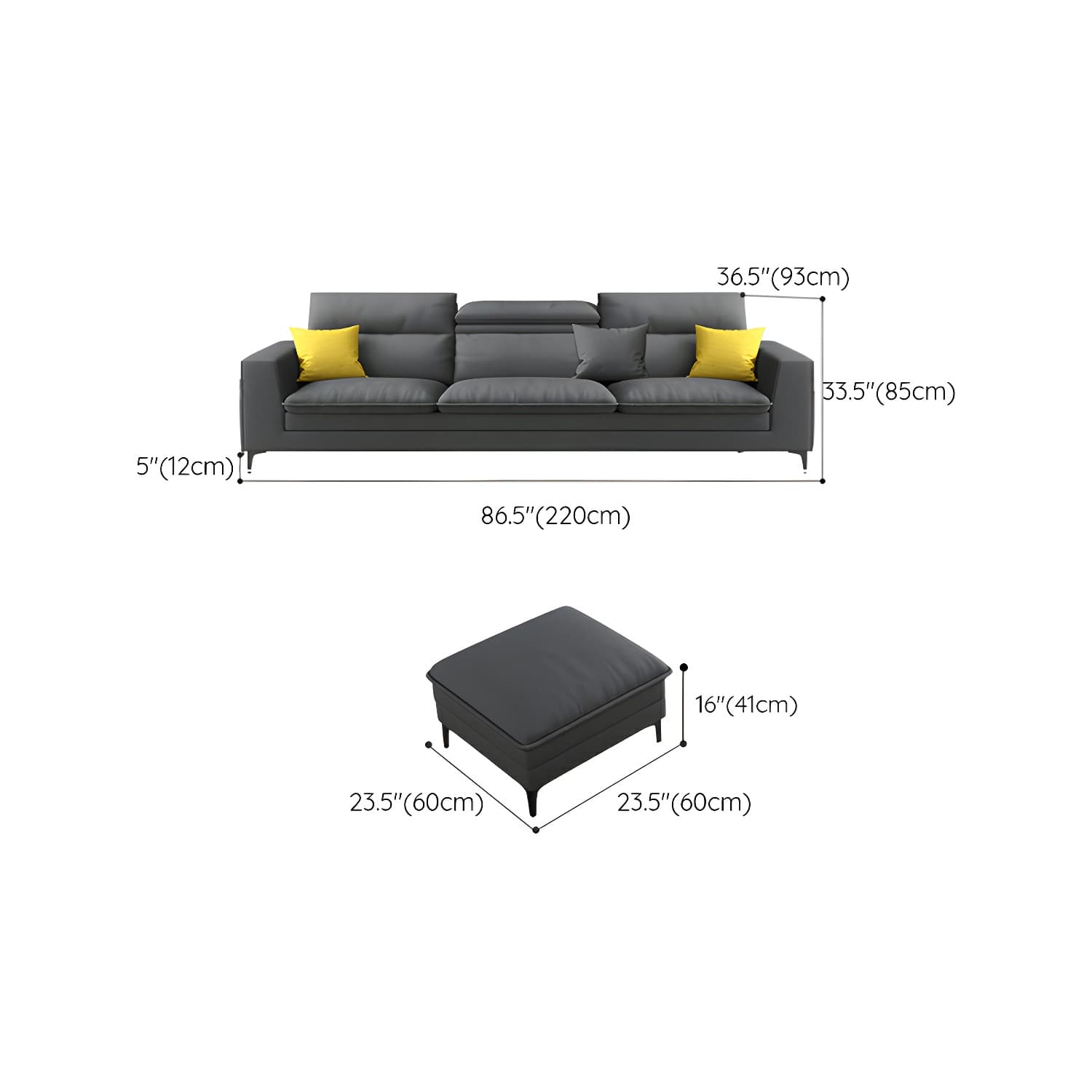 Modern Wood Frame Stationary Sectional Sofa with Black Legs and Storage in Cotton Blend Upholstery - image 16