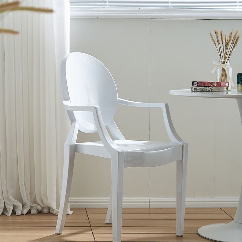 Scandinavian Reliable Arm Chair in Plastic for Dinette with Open Back and Foot Pads - image 8