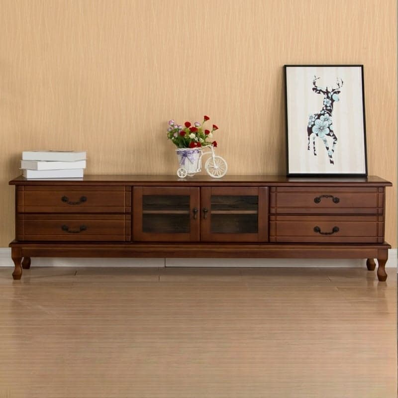 2 Tiers & 2-Door Rectangle Matte Solid Wood+Manufactured Wood Adjustable Shelf TV Stand for Living Room - image 4