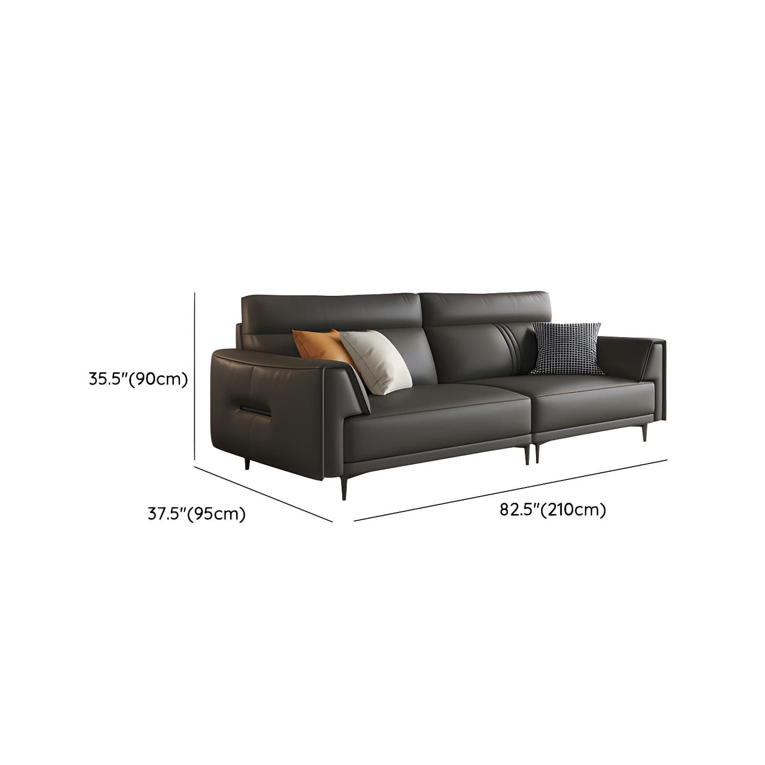 Modern Black Leather Stationary Sectional Sofa with Flared Arm and Cushion Back - image 11