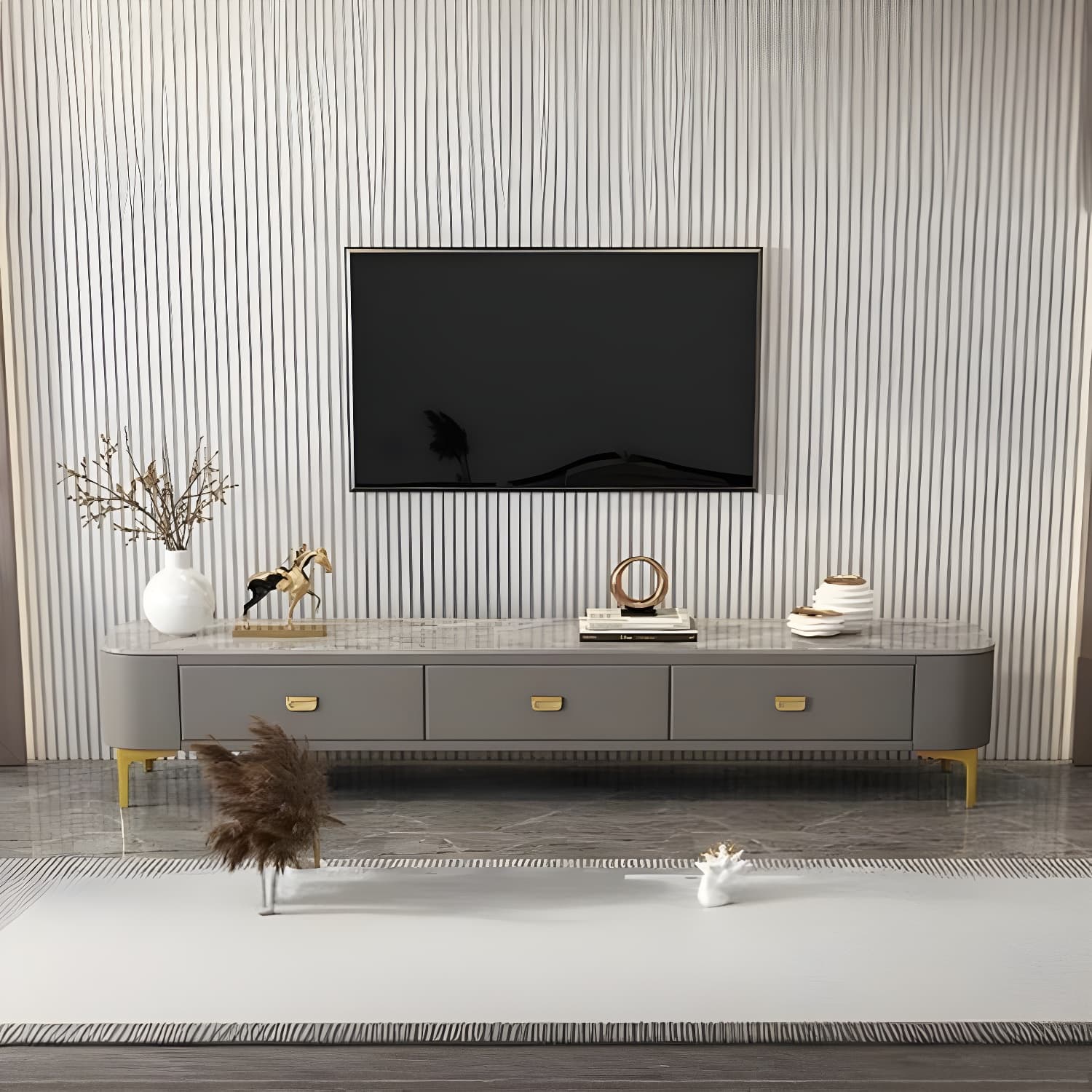 Modern Glass TV Stand with Low Height, 3 Drawers, Legs, and Easy Partial Assembly - image 6