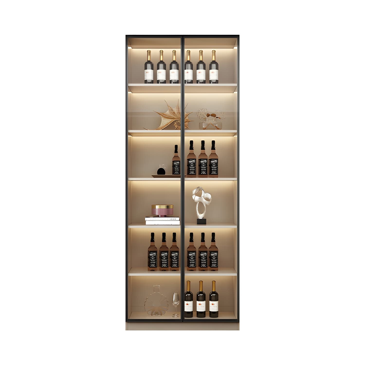 Contemporary Champagne Engineered Wood Shelves Included Sideboard with Doors - image 9