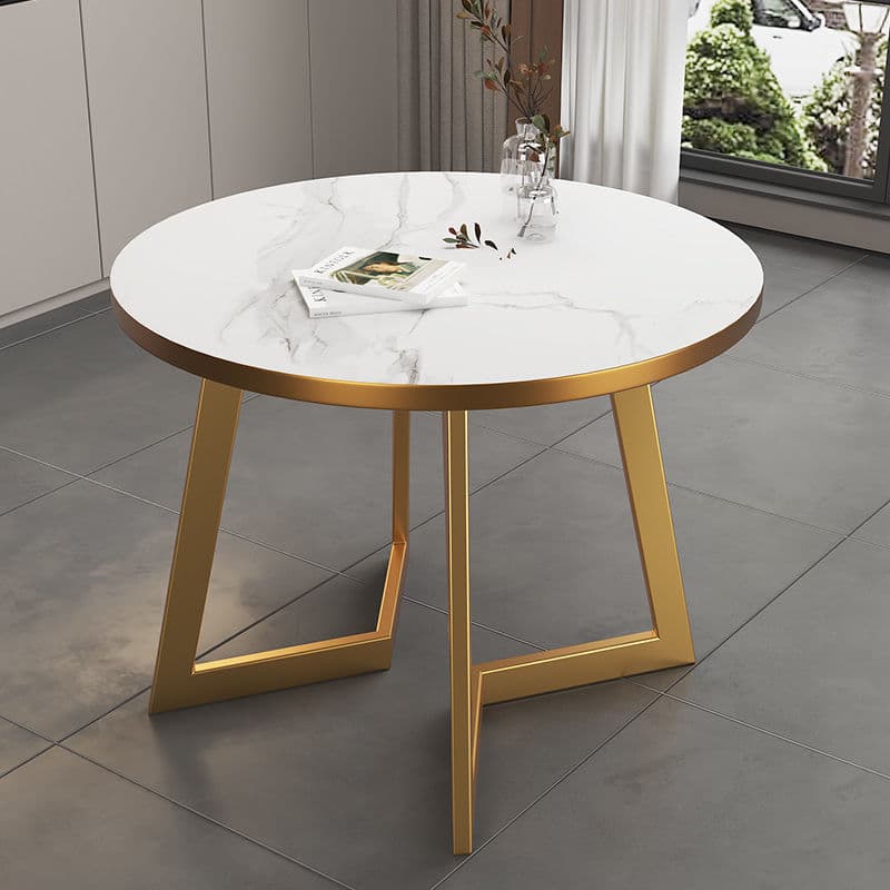 Luxurious White Rectangular/Circular/Square Reclaimed Wood Standard Height Fixed Dining Table with Golden 4 Legs for 2 People/4 People - image 8