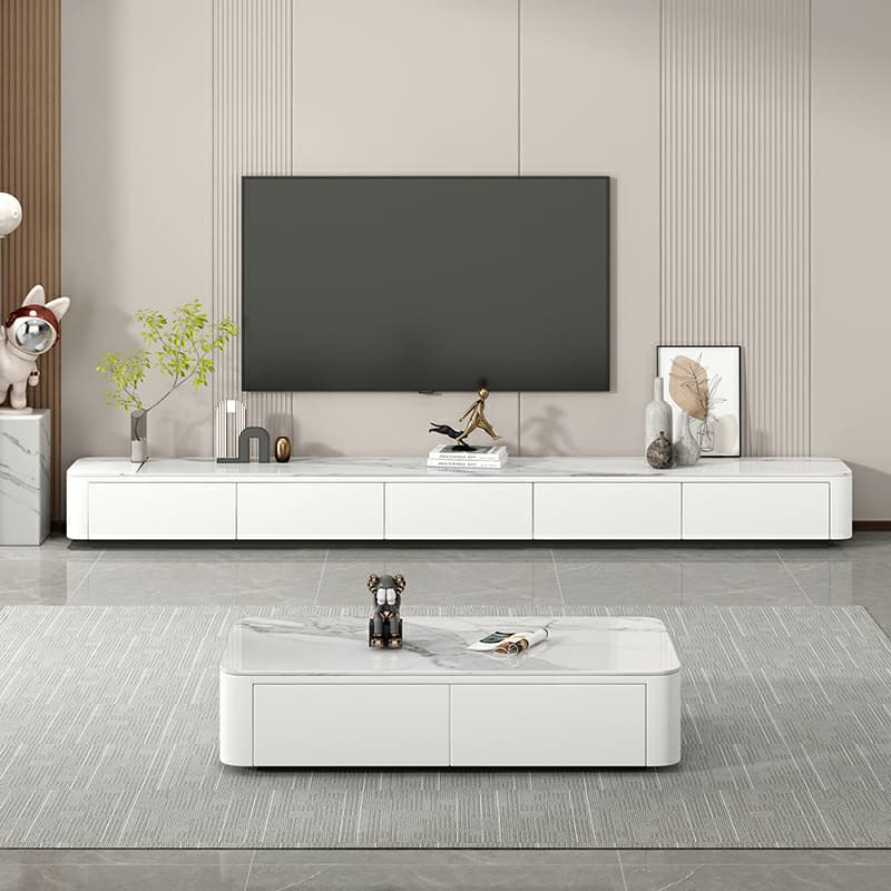 Stone Low TV Stand with Soft-close Drawers and Cable Management - image 4