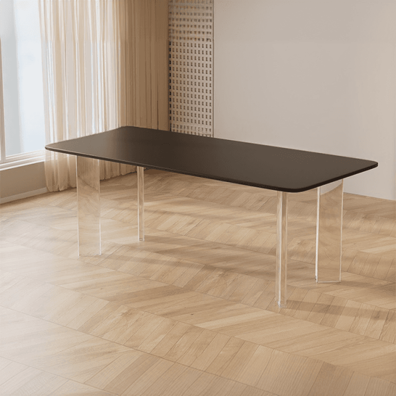 Minimalist Rectangular Slate Stone Dining Table Set with 4 Legs and Padded Chair Back