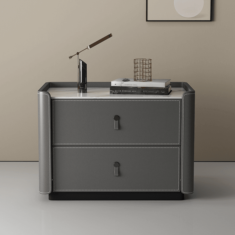 Modish 2 Tiers Drawer Storage Bedside Table with Stone Countertop - image 4