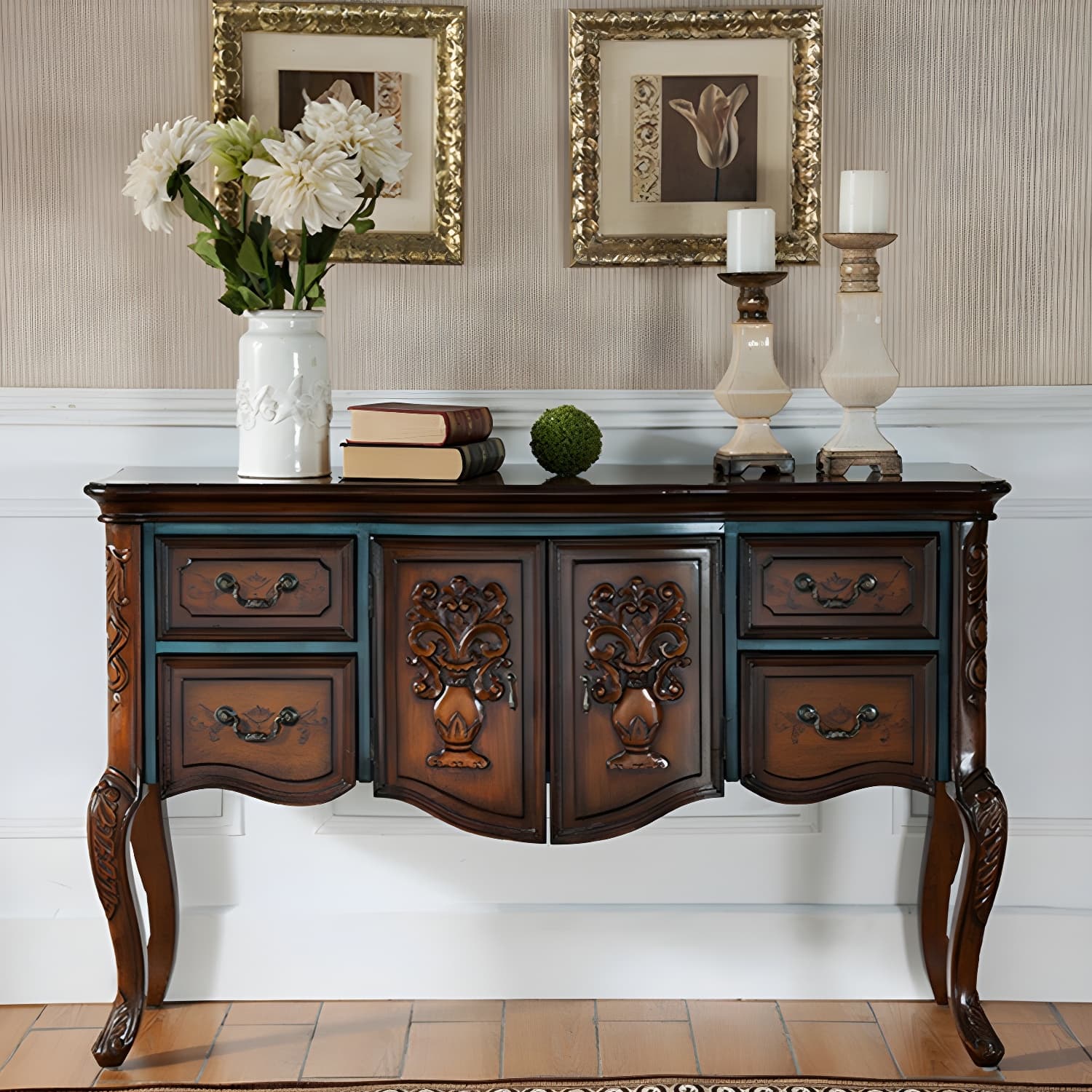 Solid Wood 35.4" Tall 2 - Door Accent Cabinet, Industrial Accent Cabinet with 4 Drawers - image 10