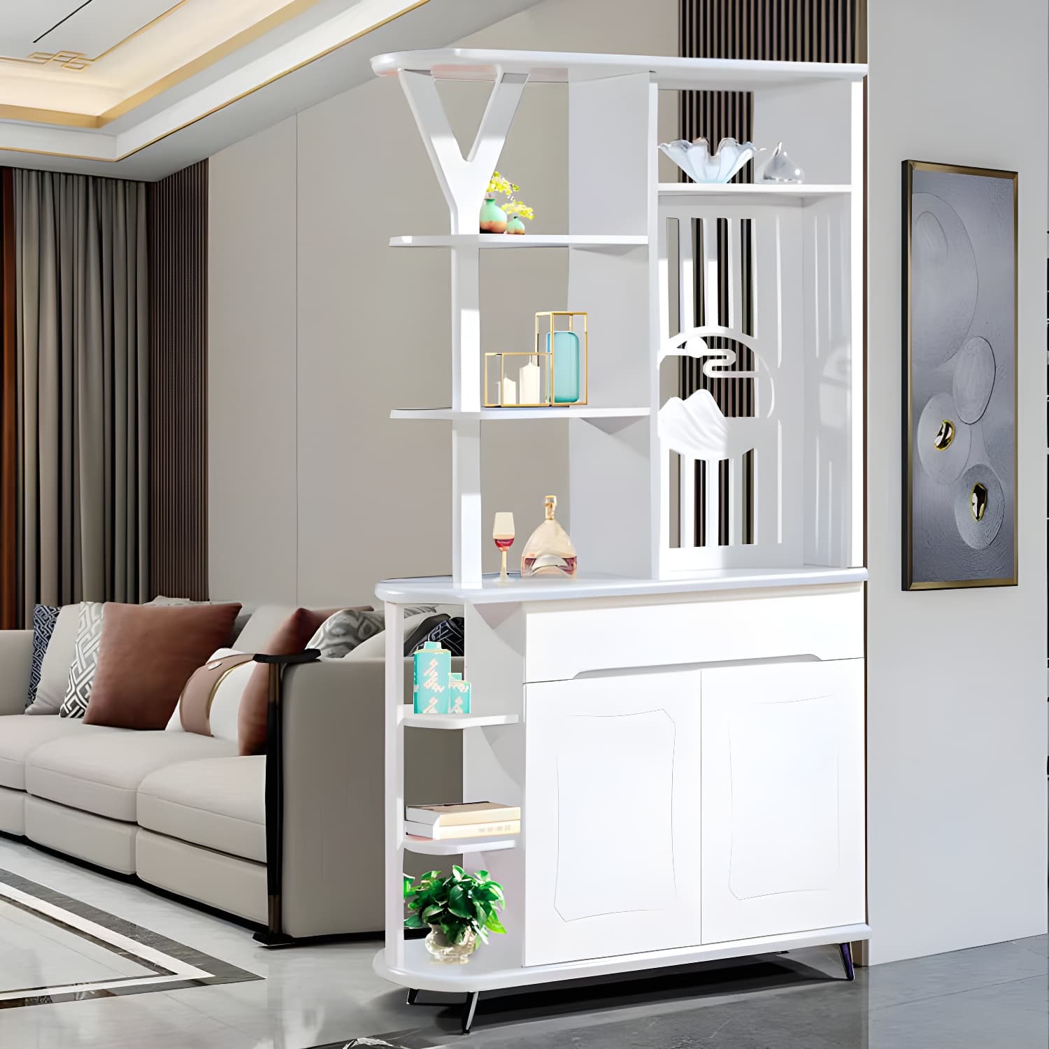 Mid-Century Modern Solid Wood Rectangle Accent Cabinet Glass Paned with Shelves - image 9
