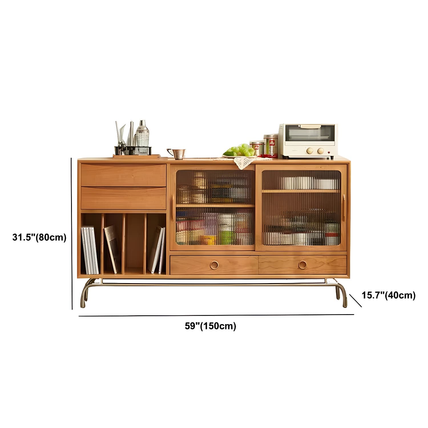 Solid Wood Sideboard Table Natural Adjustable Shelves Credenza with Glass Door - image 17