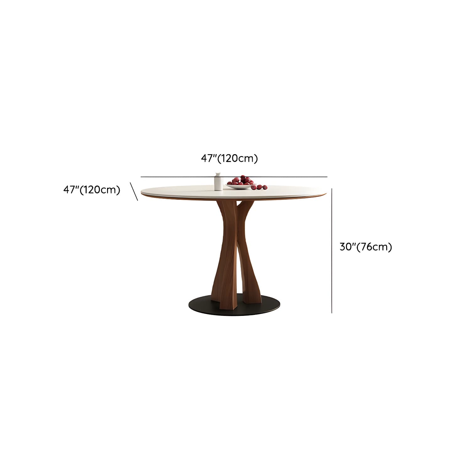 White Stone Round Modern Dining Table with Ash Wood Pedestal Base - image 18