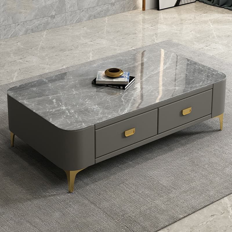 Modern Oblong Stone Coffee Table with Water and Scratch Resistant