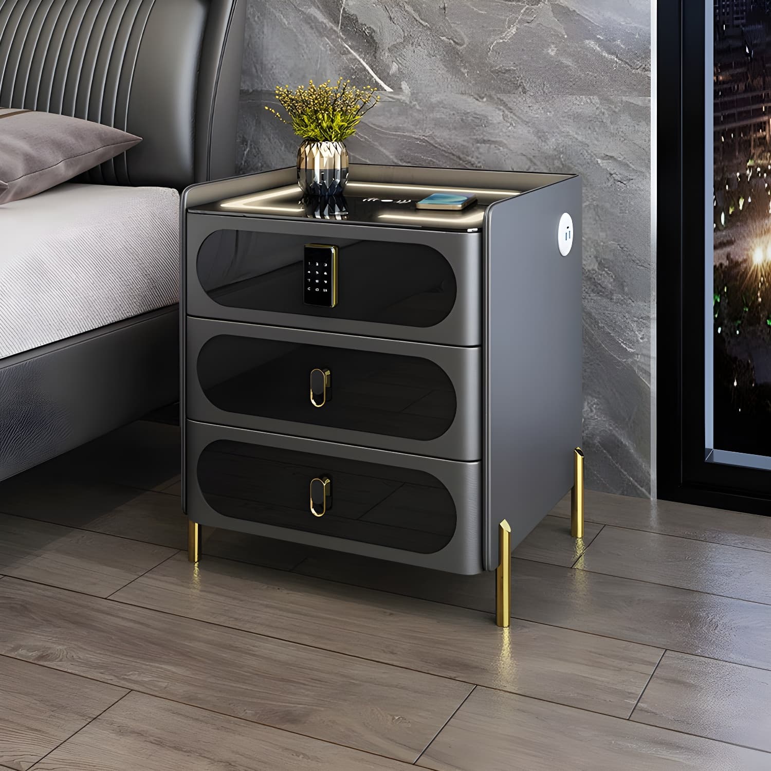 Ornate Bedside Cabinet Made from Solid Wood Shape in Rectangular for Bedroom - image 3