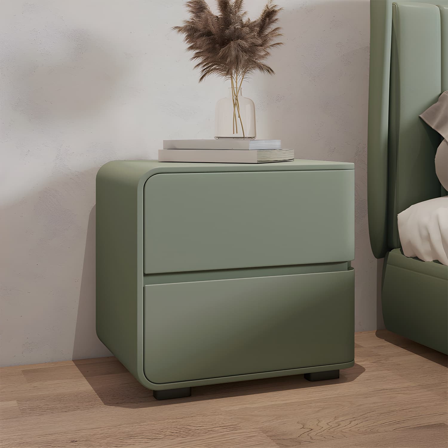 Modern Wood Nightstand with 2 Drawers - Small and Low Profile - Faux Leather Countertop - image 19