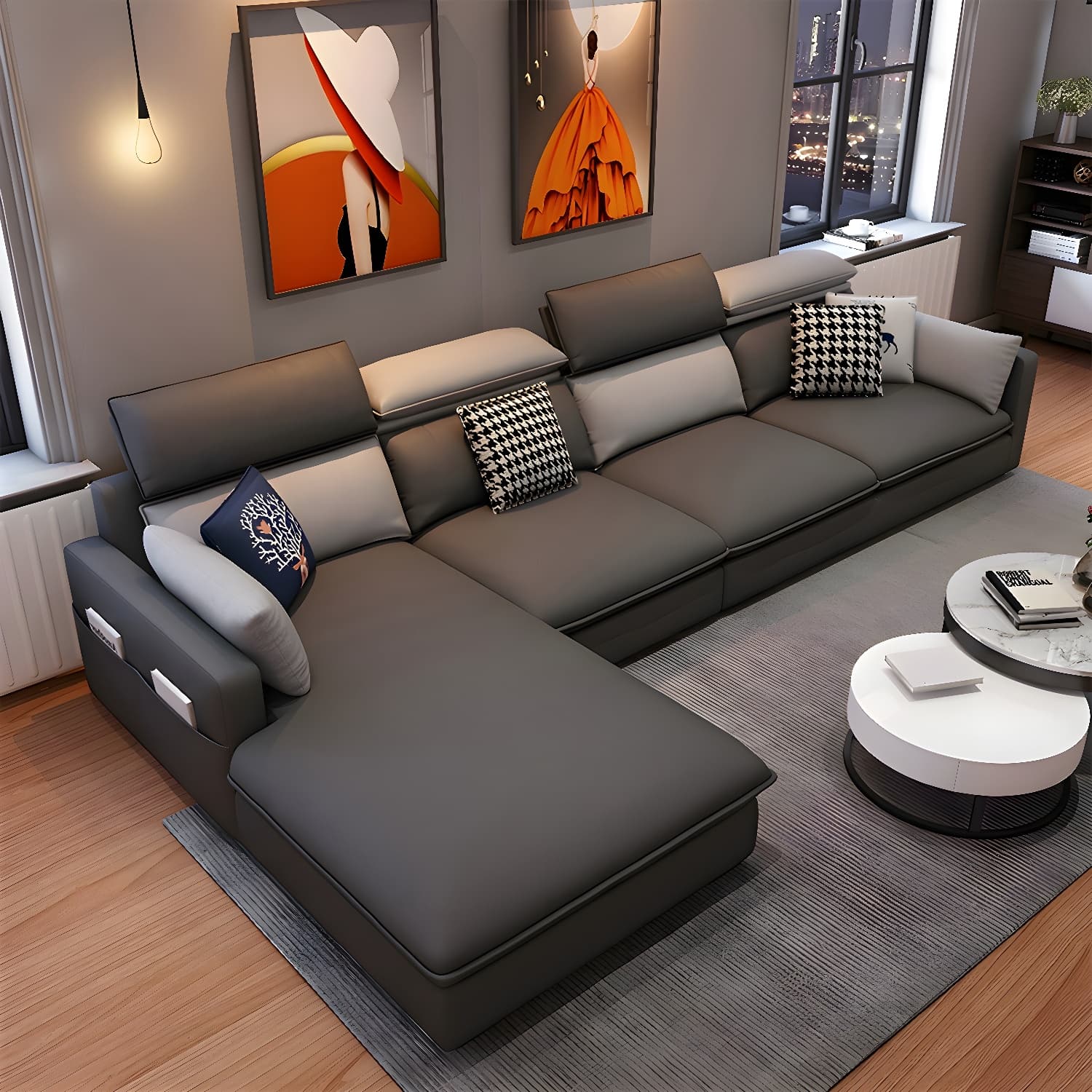 Modern Wood Frame L-Shape Sectional Sofa Chaise with Tech Cloth Upholstery - image 10